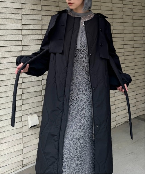 WILLFULLY ショートキルティング&ジレコート　レイヤードセット　コート セール】short frill jacket × wave quilting long gilet set