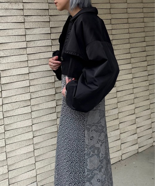 セール】short frill jacket × wave quilting long gilet set