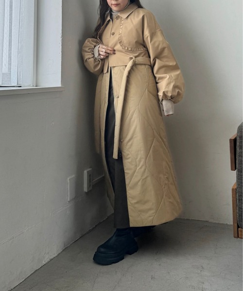 セール】short frill jacket × wave quilting long gilet set