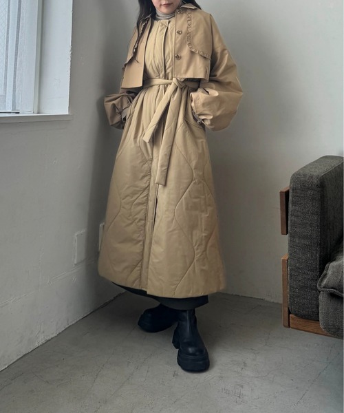 セール】short frill jacket × wave quilting long gilet set