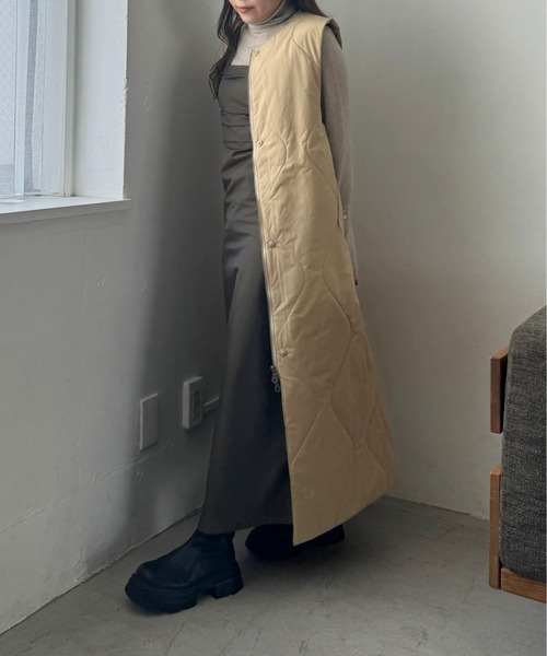 short frill jacket × wave quilting long gilet set coat（その他