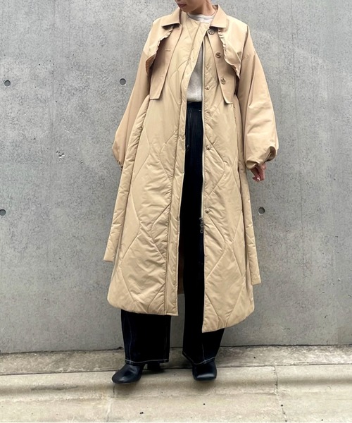 セール】short frill jacket × wave quilting long gilet set