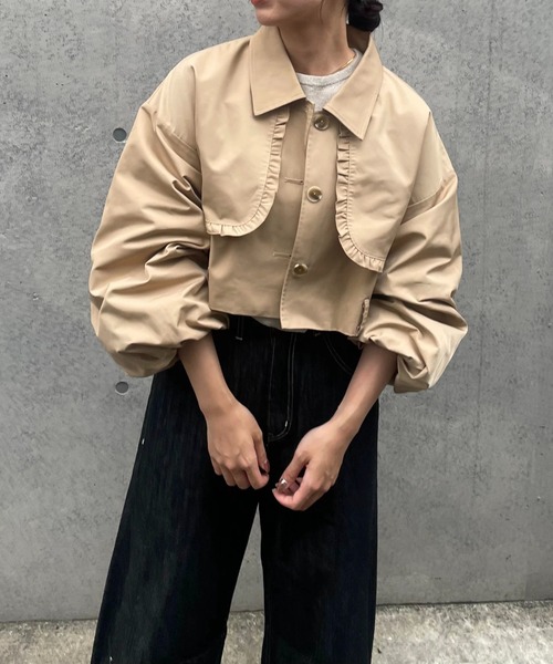 セール】short frill jacket × wave quilting long gilet set