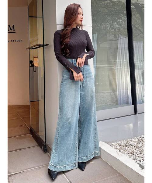 MERCURYDUO（マーキュリーデュオ）の「パール付きフレアスリーブリブニット（ニット/セーター・レディース・ブラック/ベージュ/チャコールグレー/アイボリー・FREE）」の5枚目の写真