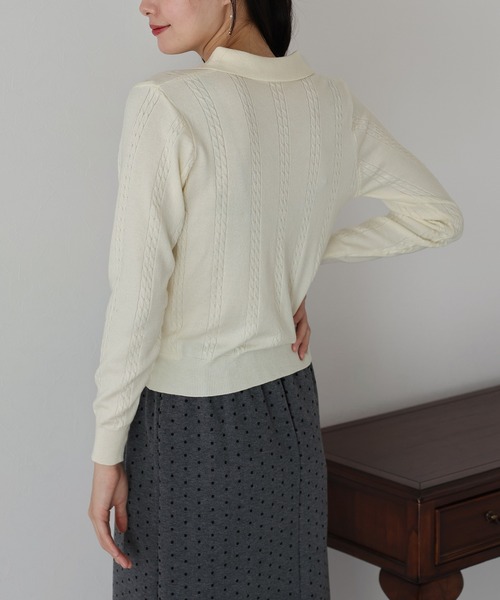 ワンポイントリボン刺繍ケーブルニット（ニット/セーター