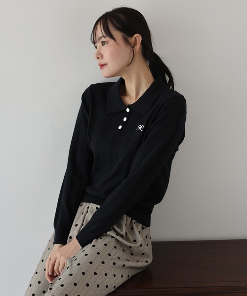 ワンポイントリボン刺繍ケーブルニット（ニット/セーター）｜BLUEEAST