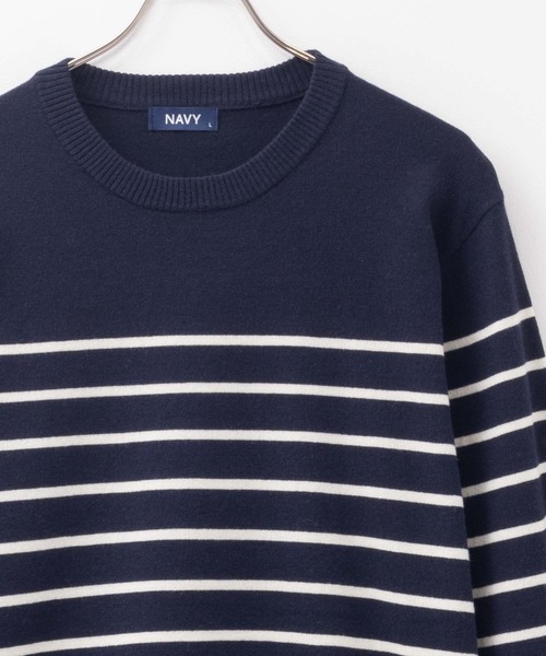 NAVY(ネイビー)の「【ストレッチ 洗える 抗ピル 静電気軽減 抗菌防臭】素肌ニットボーダーセーター(ニット/セーター・メンズ・ネイビー/アイボリー・S/M/L/XL)」の2枚目の写真