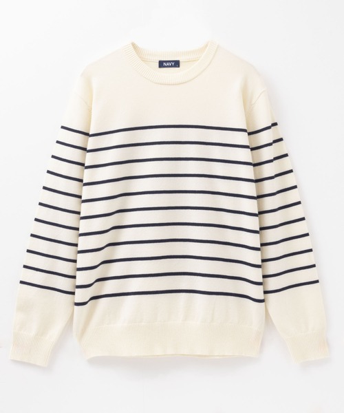 NAVY(ネイビー)の「【ストレッチ 洗える 抗ピル 静電気軽減 抗菌防臭】素肌ニットボーダーセーター(ニット/セーター・メンズ・ネイビー/アイボリー・S/M/L/XL)」の3枚目の写真
