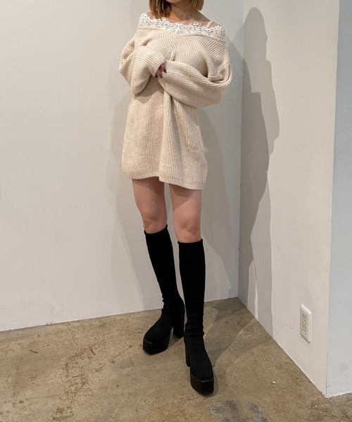 INTER FACTORY(インターファクトリー)の「オフショルニットワンピース made in INTER FACTORY(Tシャツ/カットソー・レディース・ピンク/アイボリー・MT/MEDIUM)」の11枚目の写真