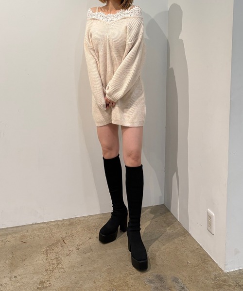 INTER FACTORY(インターファクトリー)の「オフショルニットワンピース made in INTER FACTORY(Tシャツ/カットソー・レディース・ピンク/アイボリー・MT/MEDIUM)」の12枚目の写真