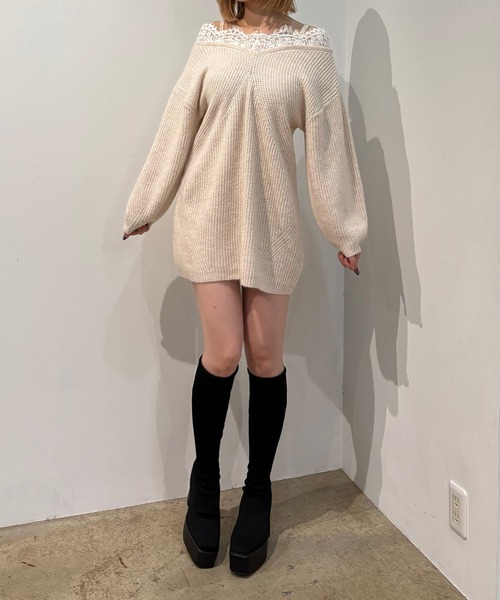 INTER FACTORY(インターファクトリー)の「オフショルニットワンピース made in INTER FACTORY(Tシャツ/カットソー・レディース・ピンク/アイボリー・MT/MEDIUM)」の14枚目の写真