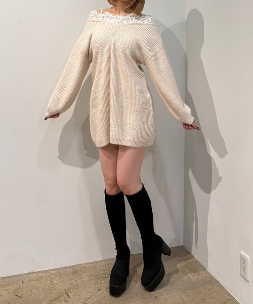 INTER FACTORY(インターファクトリー)の「オフショルニットワンピース made in INTER FACTORY(Tシャツ/カットソー・レディース・ピンク/アイボリー・MT/MEDIUM)」の15枚目の写真