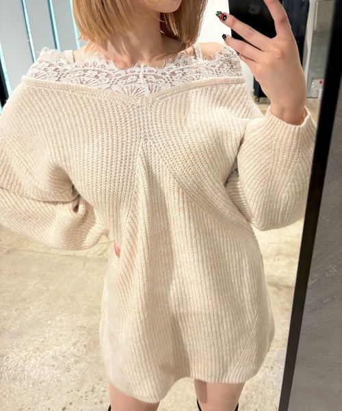 INTER FACTORY(インターファクトリー)の「オフショルニットワンピース made in INTER FACTORY(Tシャツ/カットソー・レディース・ピンク/アイボリー・MT/MEDIUM)」の16枚目の写真