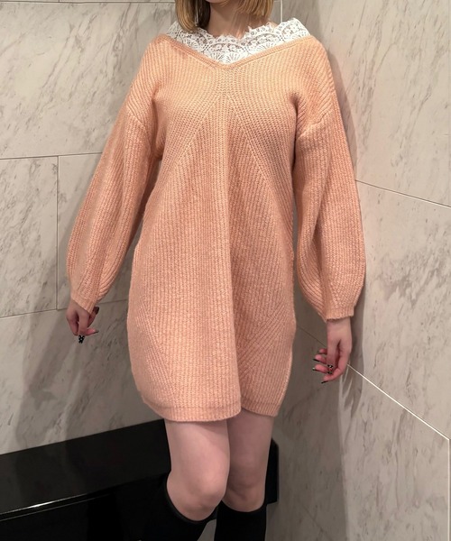 INTER FACTORY(インターファクトリー)の「オフショルニットワンピース made in INTER FACTORY(Tシャツ/カットソー・レディース・ピンク/アイボリー・MT/MEDIUM)」の20枚目の写真