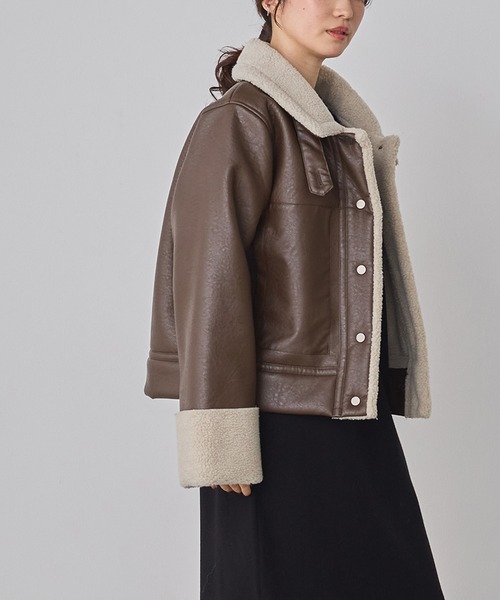 セール】フェイクレザー×ボア ブルゾン（ブルゾン）｜hunch（ハンチ