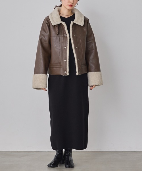 セール】フェイクレザー×ボア ブルゾン（ブルゾン）｜hunch（ハンチ