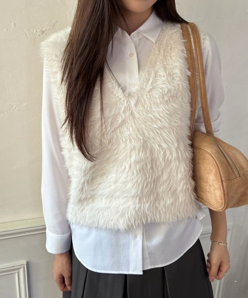 Birthday room（バースデイルーム）の「フェザーヤーンニットベスト / shaggy knit vest（ベスト・レディース・チャコールグレー/アイボリー・FREE）」の19枚目の写真