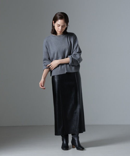 NANO universe（ナノユニバース）の「総針ワイドシルエットニットトップス(セットアップ可)（ニット/セーター・レディース・グレー/ブラック/ライトベージュ・FREE）」の7枚目の写真