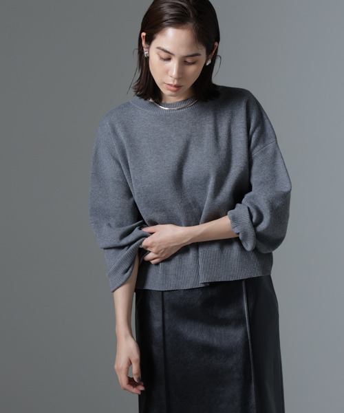 NANO universe（ナノユニバース）の「総針ワイドシルエットニットトップス(セットアップ可)（ニット/セーター・レディース・グレー/ブラック/ライトベージュ・FREE）」の5枚目の写真
