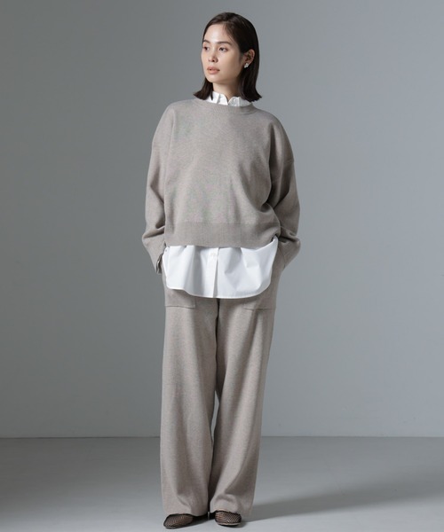 NANO universe（ナノユニバース）の「総針ワイドシルエットニットトップス(セットアップ可)（ニット/セーター・レディース・グレー/ブラック/ライトベージュ・FREE）」の15枚目の写真