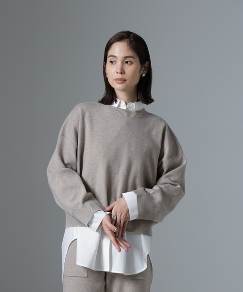 NANO universe（ナノユニバース）の「総針ワイドシルエットニットトップス(セットアップ可)（ニット/セーター・レディース・グレー/ブラック/ライトベージュ・FREE）」の11枚目の写真