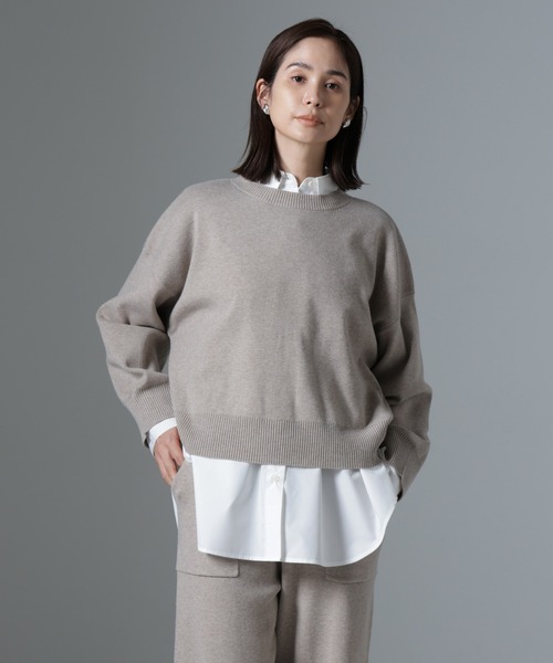 NANO universe（ナノユニバース）の「総針ワイドシルエットニットトップス(セットアップ可)（ニット/セーター・レディース・グレー/ブラック/ライトベージュ・FREE）」の12枚目の写真