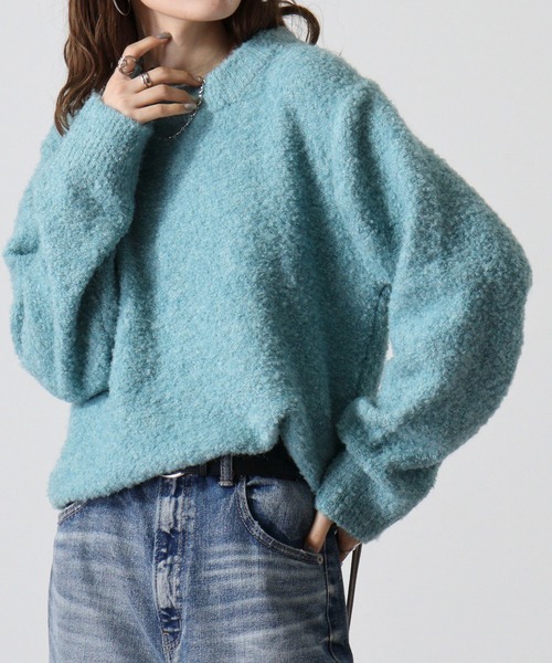 FUNALIVE（ファンアライブ）の「Loop yarn dull color mock neck knit / ループヤーン くすみカラー モックネックニット unisex（ニット/セーター・メンズ・チャコール/サックスブルー/ブラウン/ピンク/ライトグレー・XL/M/L）」の7枚目の写真