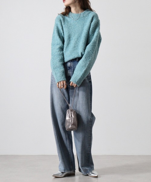 FUNALIVE（ファンアライブ）の「Loop yarn dull color mock neck knit / ループヤーン くすみカラー モックネックニット unisex（ニット/セーター・メンズ・チャコール/サックスブルー/ブラウン/ピンク/ライトグレー・XL/M/L）」の9枚目の写真