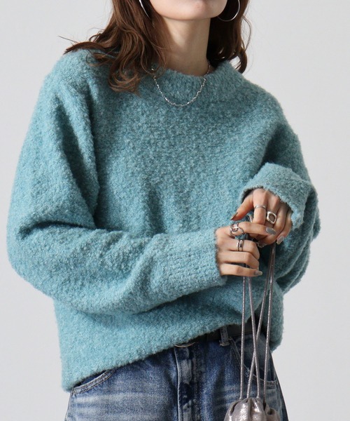 FUNALIVE（ファンアライブ）の「Loop yarn dull color mock neck knit / ループヤーン くすみカラー モックネックニット unisex（ニット/セーター・メンズ・チャコール/サックスブルー/ブラウン/ピンク/ライトグレー・XL/M/L）」の8枚目の写真