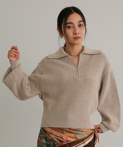 TENTO（テント）の「ハーフジップニットプルオーバー（ニット/セーター・レディース・チャコールグレー/ベージュ/イエロー・FREE）」の6枚目の写真