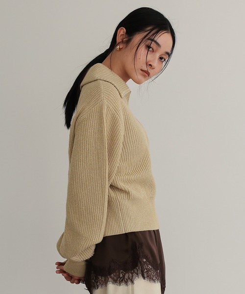 TENTO（テント）の「ハーフジップニットプルオーバー（ニット/セーター・レディース・チャコールグレー/ベージュ/イエロー・FREE）」の10枚目の写真