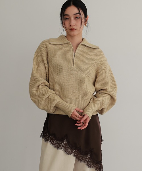 TENTO（テント）の「ハーフジップニットプルオーバー（ニット/セーター・レディース・チャコールグレー/ベージュ/イエロー・FREE）」の7枚目の写真