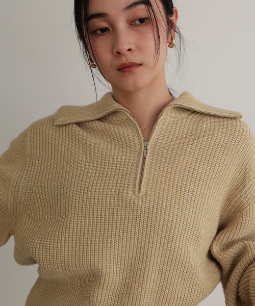 TENTO（テント）の「ハーフジップニットプルオーバー（ニット/セーター・レディース・チャコールグレー/ベージュ/イエロー・FREE）」の17枚目の写真
