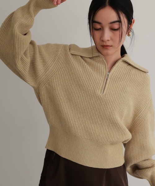 TENTO（テント）の「ハーフジップニットプルオーバー（ニット/セーター・レディース・チャコールグレー/ベージュ/イエロー・FREE）」の16枚目の写真