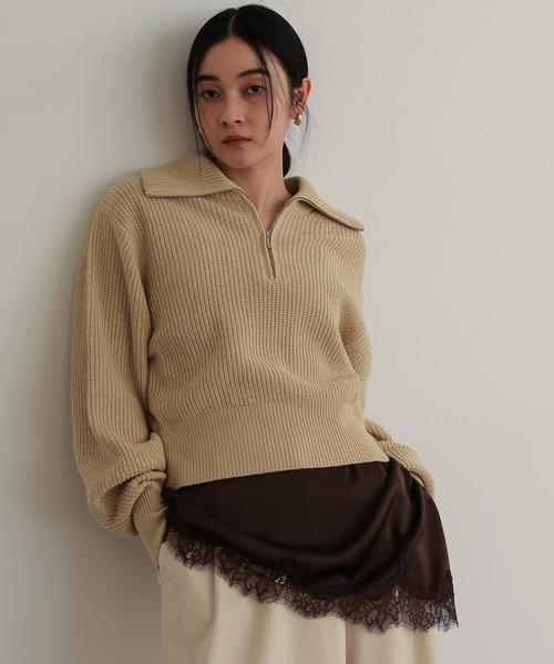 TENTO（テント）の「ハーフジップニットプルオーバー（ニット/セーター・レディース・チャコールグレー/ベージュ/イエロー・FREE）」の13枚目の写真