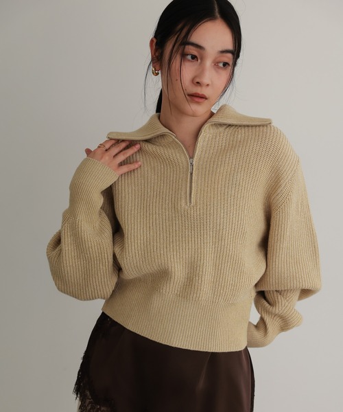 TENTO（テント）の「ハーフジップニットプルオーバー（ニット/セーター・レディース・チャコールグレー/ベージュ/イエロー・FREE）」の14枚目の写真