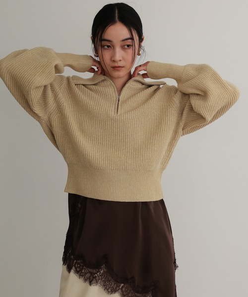 TENTO（テント）の「ハーフジップニットプルオーバー（ニット/セーター・レディース・チャコールグレー/ベージュ/イエロー・FREE）」の12枚目の写真