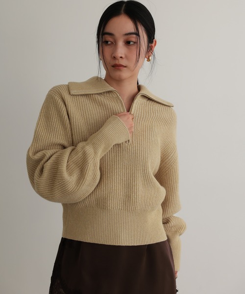 TENTO（テント）の「ハーフジップニットプルオーバー（ニット/セーター・レディース・チャコールグレー/ベージュ/イエロー・FREE）」の9枚目の写真