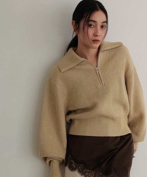 TENTO（テント）の「ハーフジップニットプルオーバー（ニット/セーター・レディース・チャコールグレー/ベージュ/イエロー・FREE）」の15枚目の写真