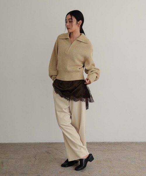 TENTO（テント）の「ハーフジップニットプルオーバー（ニット/セーター・レディース・チャコールグレー/ベージュ/イエロー・FREE）」の19枚目の写真