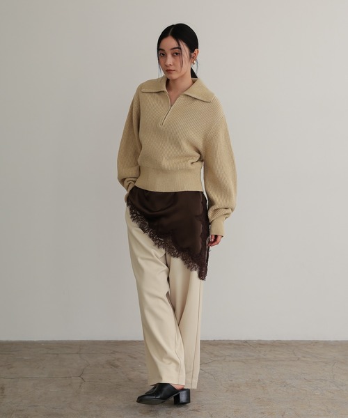 TENTO（テント）の「ハーフジップニットプルオーバー（ニット/セーター・レディース・チャコールグレー/ベージュ/イエロー・FREE）」の21枚目の写真