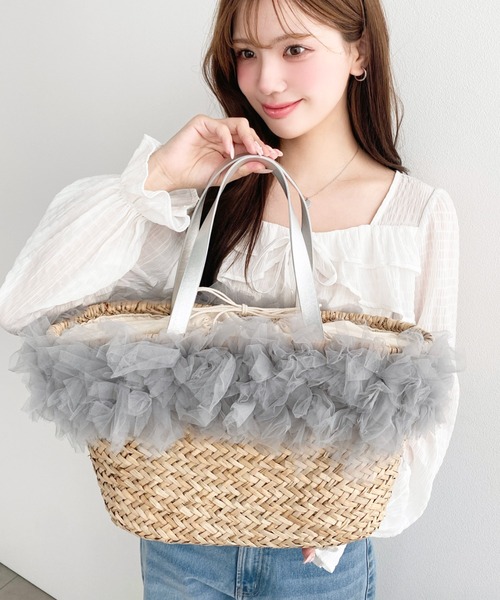 【美品✨️】 LUDLOW バルーン チュール かごバッグ グレー チュールフリルかごバッグ（かごバッグ）｜moment+（モーメントプラス