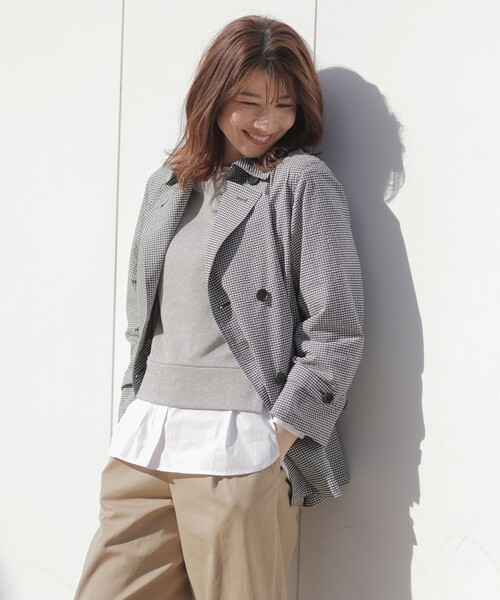 J.PRESS Ladies(J.プレス レディス)の「【洗える】Lightストレッチギンガム ダブル トレンチコート(トレンチコート・レディース・ブラック系3・S/XS)」の3枚目の写真