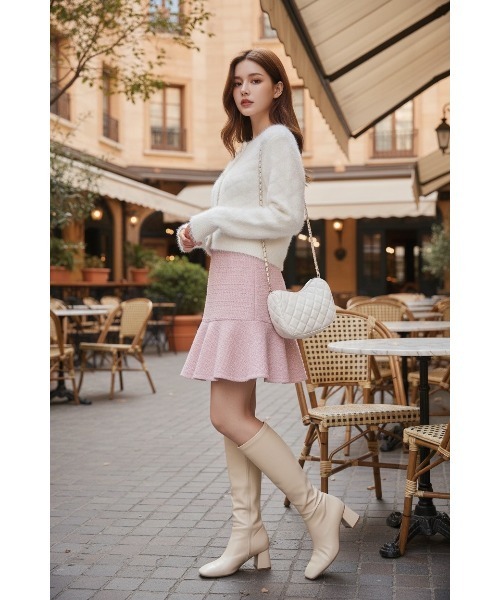 SWINGLE（スウィングル）の「フリルヘムツイードミニスカート（スカート・レディース・ピンク/ブルー/クリーム・SMALL/MEDIUM）」の3枚目の写真