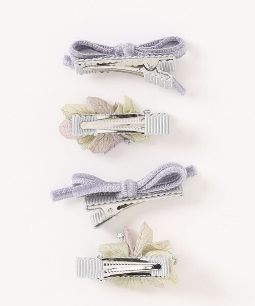 ドライフラワー ベロア リボン 紫陽花 ミニヘアクリップ 4本セット