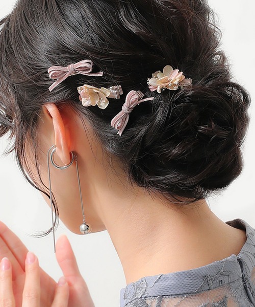 【N.266】ハンドメイドヘアクリップ　リボン　ドライフラワー N.266】ハンドメイドヘアクリップ リボン ドライフラワー-まとめ売り