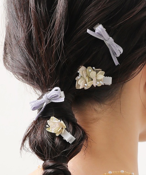 【N.266】ハンドメイドヘアクリップ　リボン　ドライフラワー N.266】ハンドメイドヘアクリップ リボン ドライフラワー-まとめ売り