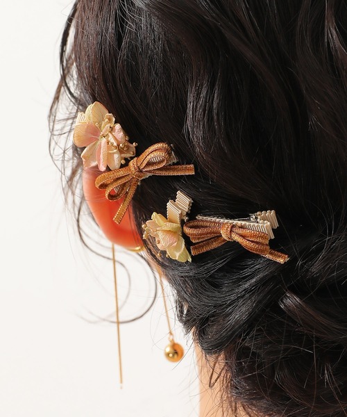 ドライフラワー ベロア リボン 紫陽花 ミニヘアクリップ 4本セット