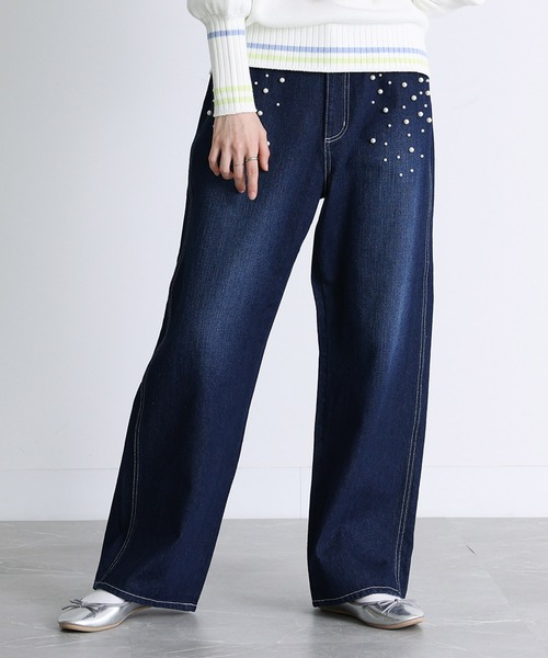 somari imagination（ソマリ イマジネーション）の「『フェイクパール付きストレートデニム』（デニムパンツ・レディース・ブルー/ネイビー・S～Ｍ/L～LL/3L）」の3枚目の写真