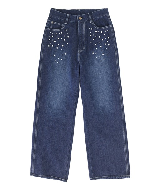 somari imagination（ソマリ イマジネーション）の「『フェイクパール付きストレートデニム』（デニムパンツ・レディース・ブルー/ネイビー・S～Ｍ/L～LL/3L）」の6枚目の写真